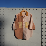 Seersucker detailing mix cotton and waffle linen shirt