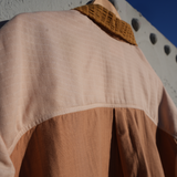 Seersucker detailing mix cotton and waffle linen shirt