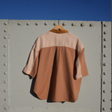 Seersucker detailing mix cotton and waffle linen shirt